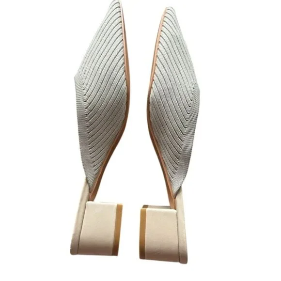 Beige Pointed Toe Knitted Mules With Low Block Heel By TIJN Size 8 - Picture 3 of 6